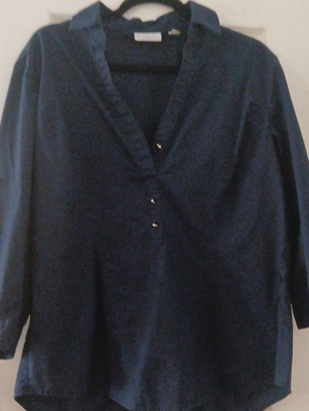 New York & Company Navy V-Neck Button Pullover Tunic